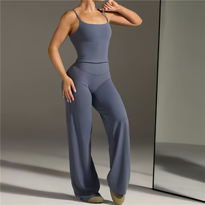 NCLAGEN Yoga Suit Soft U-Back Sports Tank Top High Waisted Straight Leg Pants 2Pcs Gym Fitness Sets