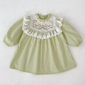 D325 Girl Dress Spring and Autumn New Lace Embroidery Sweet Baby Princess Skirt