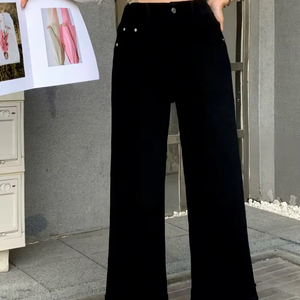 Plus Size Black Denim High Waist Ankle Length Straight Leg Stretchy Fade-Resistant Breathable Eco Friendly Casual Jeans