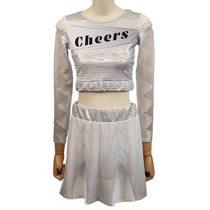 Custom White and Sliver Girls Crop Top and Skirt Sports Wear Cheer Uniforms for Sports