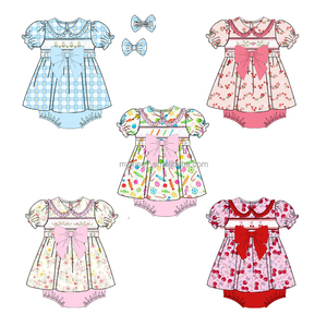 Wholesale Puresun Children Smocking  Puff Sleeve  Flower Dress Baby Girls Outfits
