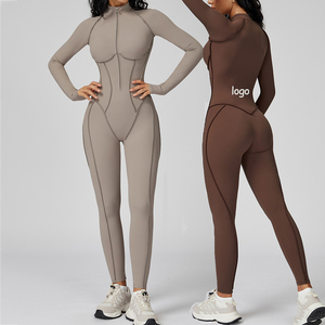 High Quality Custom Long Sleeves Zipper Tight Butt Lift Leggings Gym Jumpsuit Fitness Outdoors Yoga Bodysuit