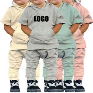 2024 New Summer Children'S Clothing for Boys and Girls Cotton Short-Sleeved Hooded Set Custom Casual Trendy
